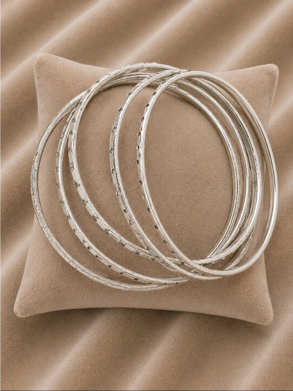Silver Multi-Textured Bangle Bracelet Set
